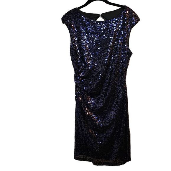 Cache Women's Party Dress Cocktail Sequins Mini Cutout Back Purple Black Size 10 - Picture 1 of 11